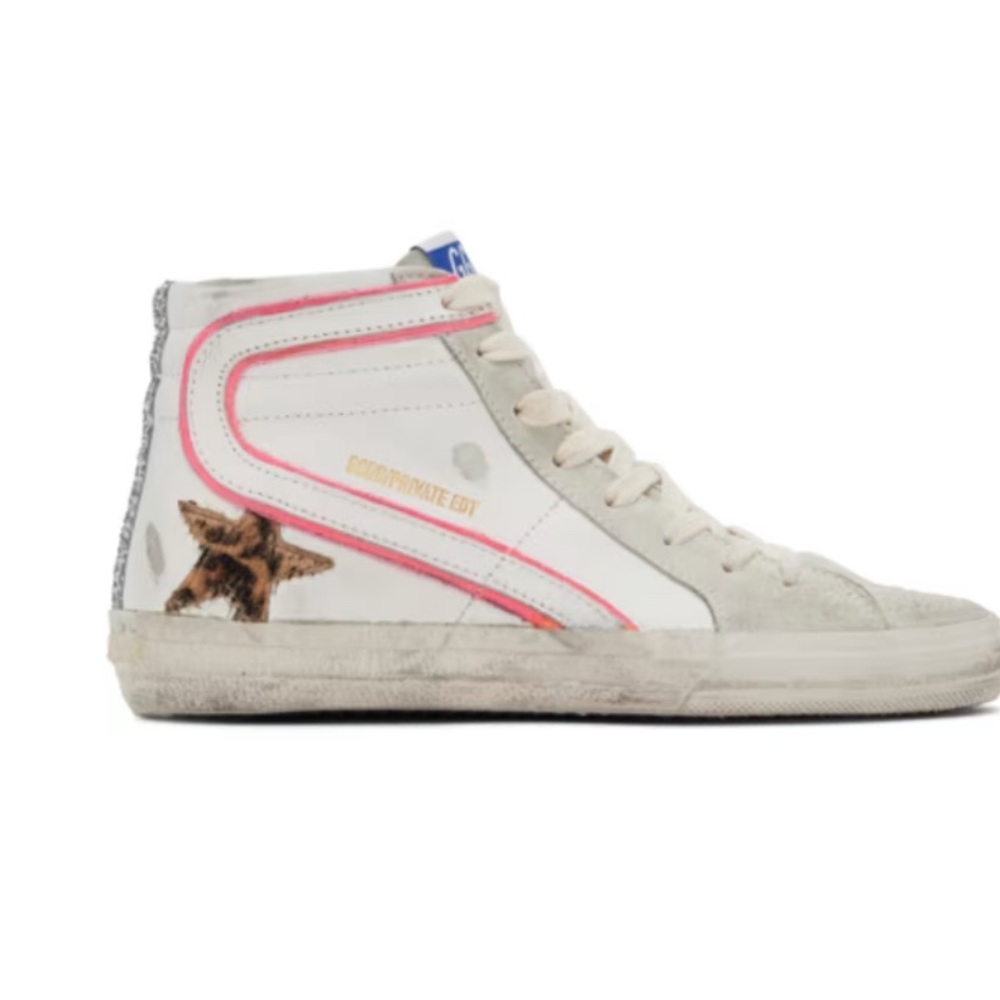 Golden Goose White and Pink High-Top Sneakers